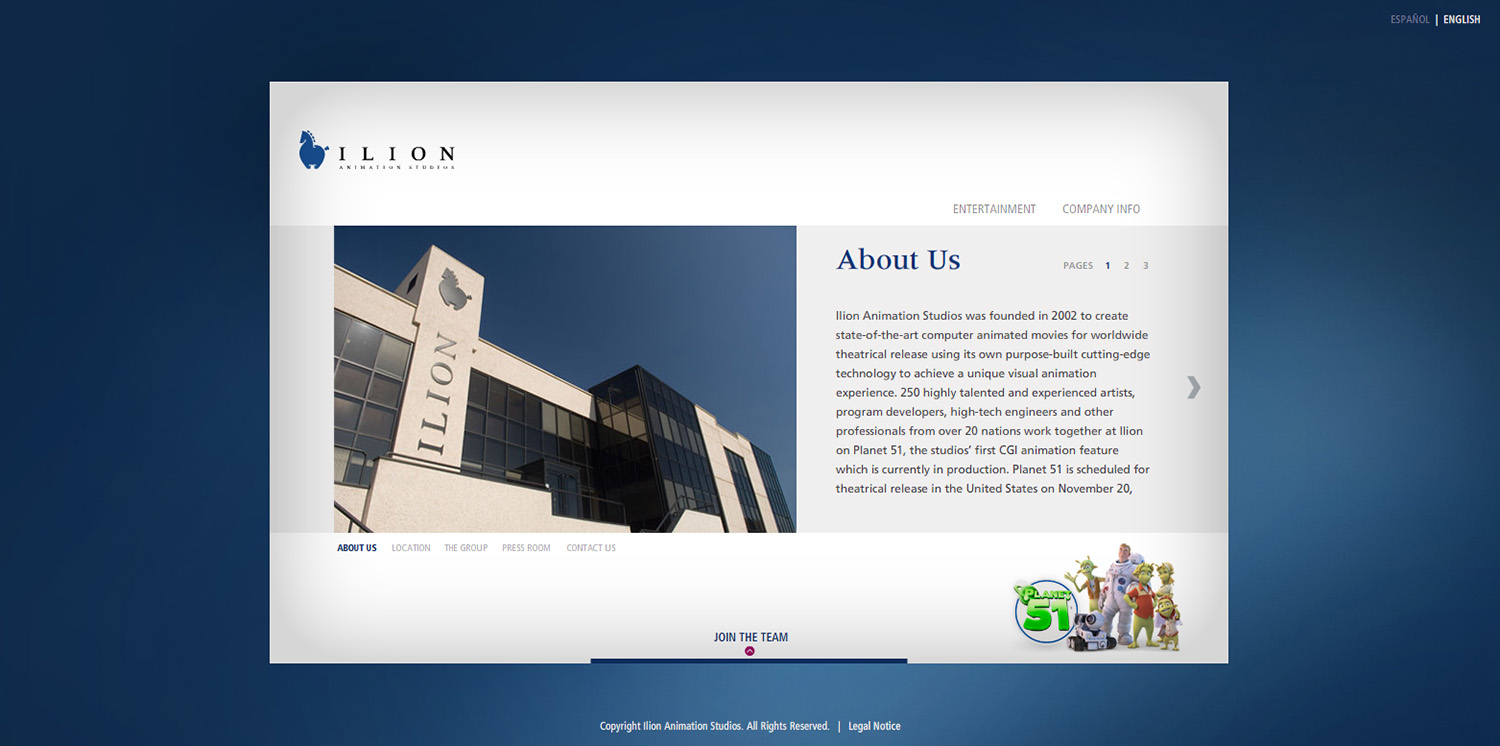 Diseño de la ventana About Us web Ilion