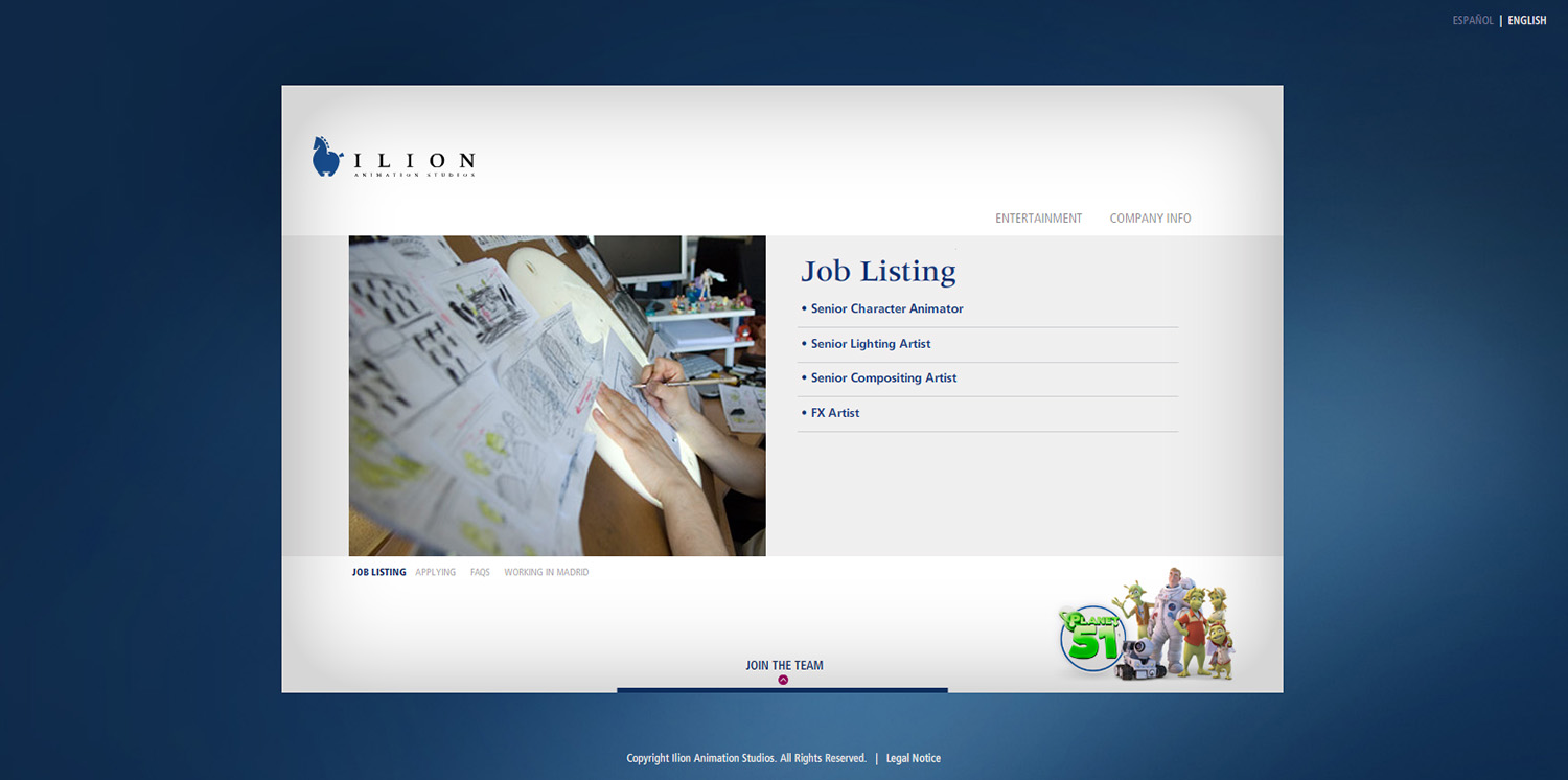 Diseño de ventana Job List web Ilion